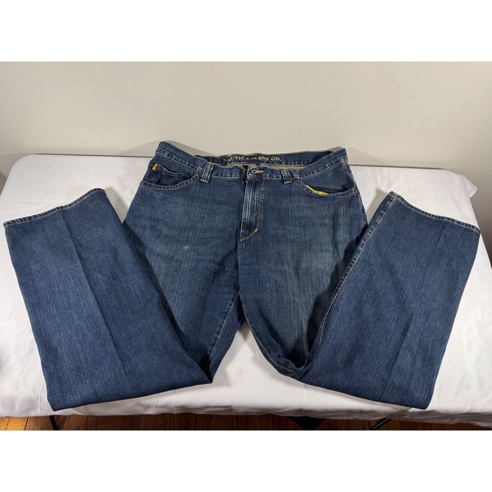 VTG 90s Nautica Jeans Co Mens Straight Blue Denim Jeans 42x32 Medium Wash Cotton